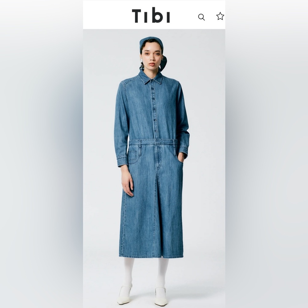 TIBI Lightweight Stone Washed Denim Shirtdress, Sz 4, NWT